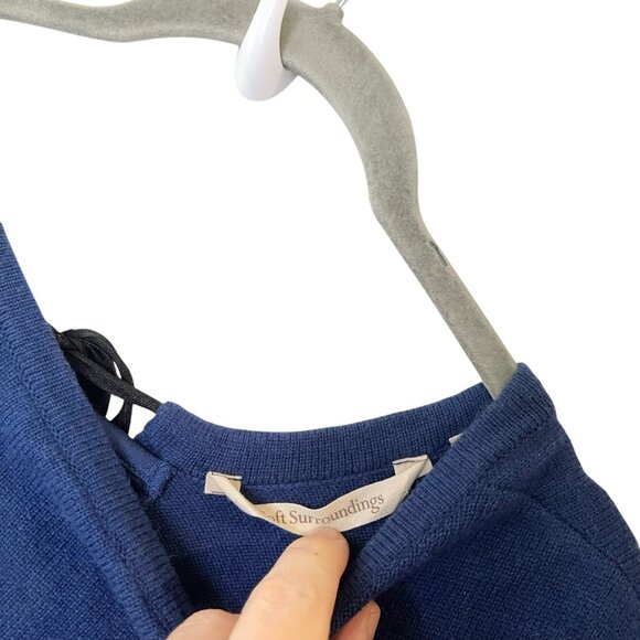 Soft Surroundings Sweater Wool Long Sleeve Pleated Boat Neck Bow Tie Back Blue S - Picture 5 of 6